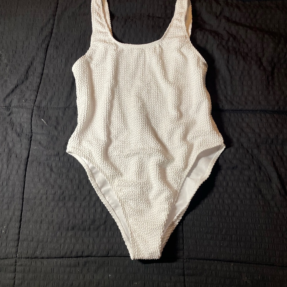 PrettyLittleThing White Textured One-Piece Swim